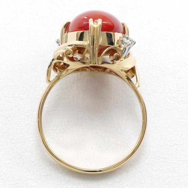 K18 Yellow Gold Coral Diamond Ring