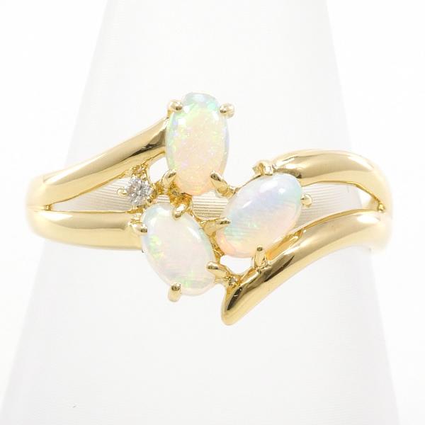 K18 Yellow Gold Opal Diamond Ring 12.5 in Excellent Condition