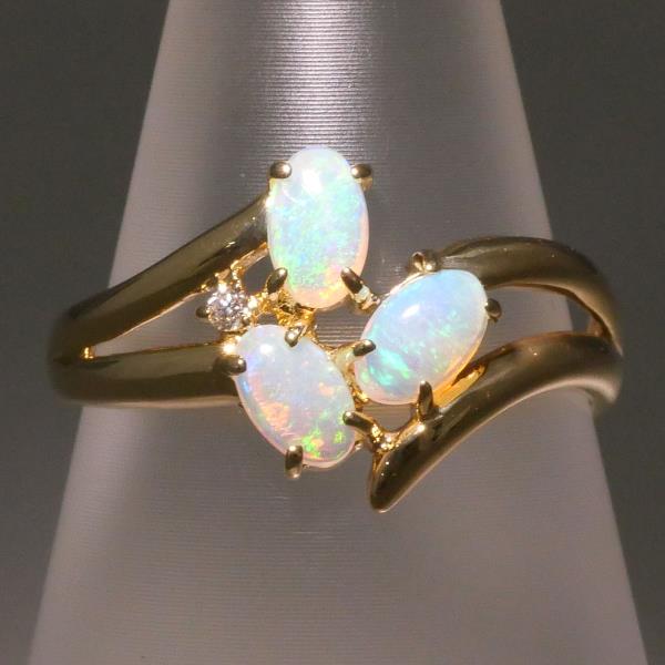 K18 Yellow Gold Opal Diamond Ring 12.5 in Excellent Condition