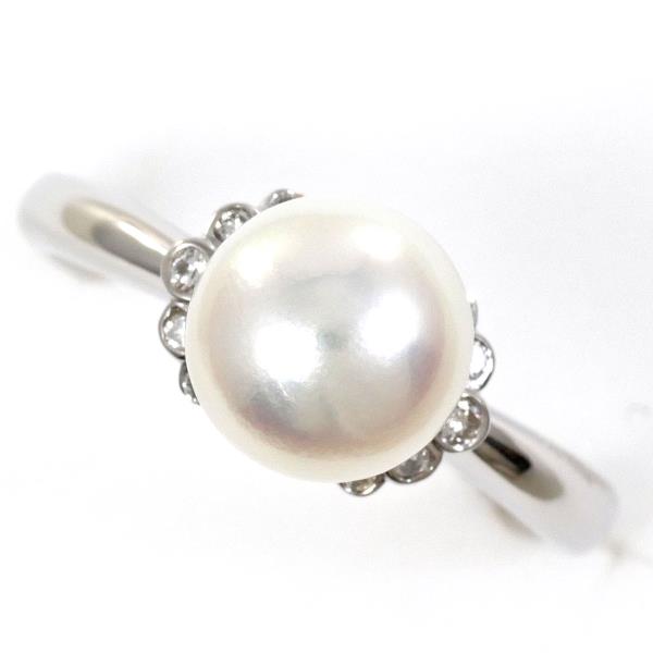 PT900 Platinum Ring 17 Pearl 9mm Diamond