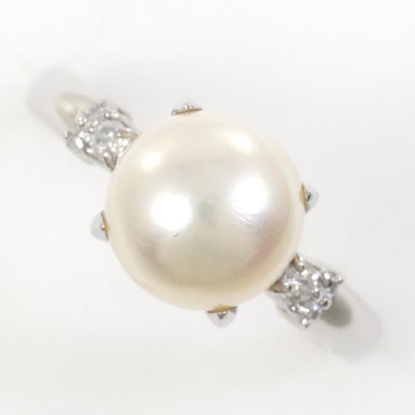 PT900 Platinum Ring 16 Pearl Diamond in Excellent Condition