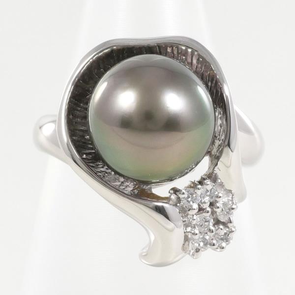 PT850 Platinum Pearl Ring with Diamond in Excellent Condition