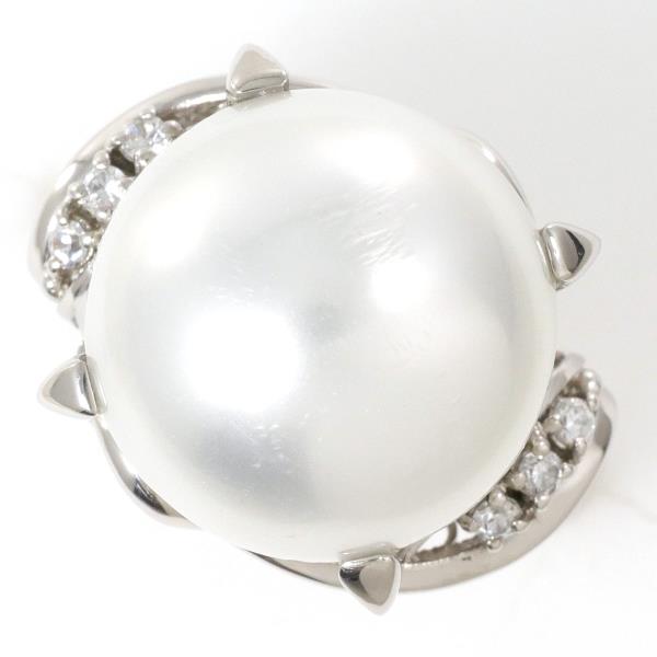 PT650 Platinum Imitation Pearl Ring Size 15 in Excellent Condition