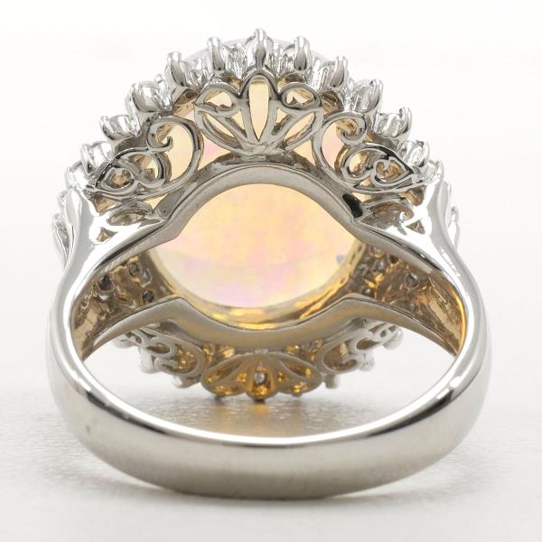 PT900 Platinum Opal Ring with Diamonds in Excellent Condition