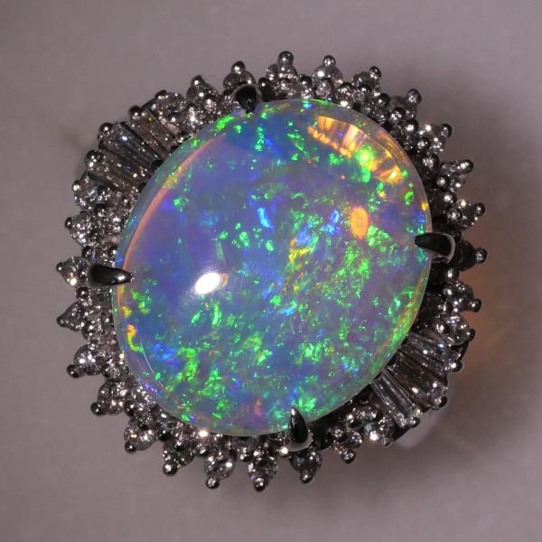 PT900 Platinum Opal Ring with Diamonds in Excellent Condition