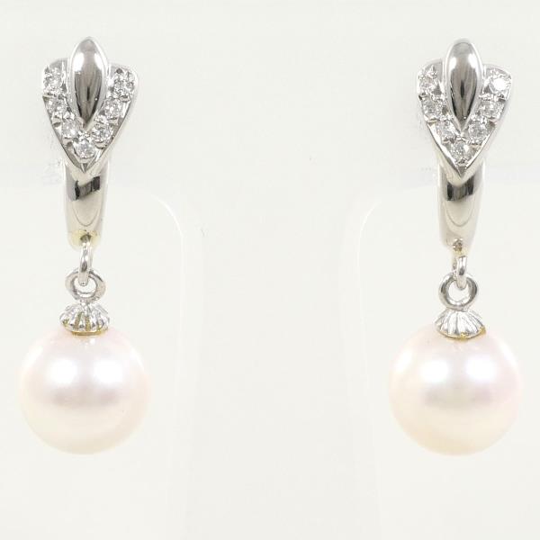 PT900 Platinum Pearl Earrings with Diamonds