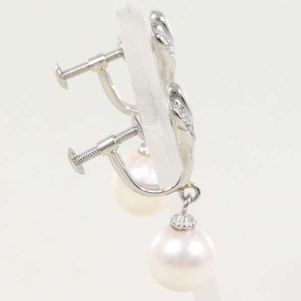 PT900 Platinum Pearl Earrings with Diamonds in Great Condition