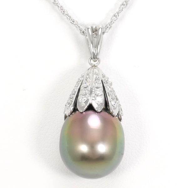 PT900 Platinum PT850 Necklace Black Pearl Diamond in Excellent Condition