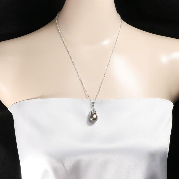 PT900 PT850 Platinum Necklace Black Pearl Diamond in Excellent Condition