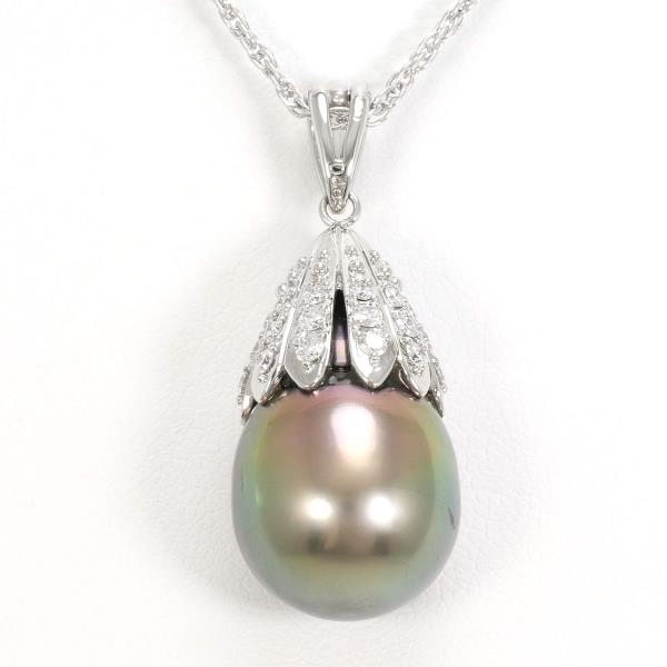 PT900 PT850 Platinum Necklace Black Pearl Diamond in Excellent Condition