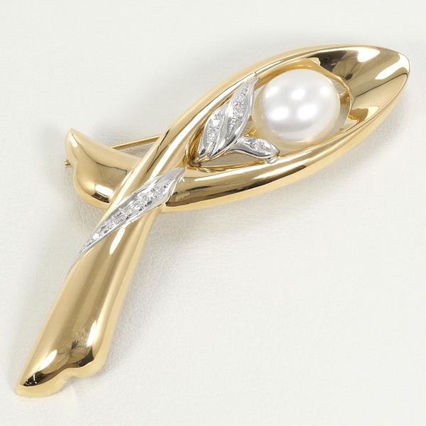 PT900 Platinum K18YG Brooch with Pearl and Diamond in Excellent Condition