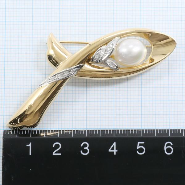 PT900 Platinum K18YG Brooch with Pearl and Diamond in Excellent Condition