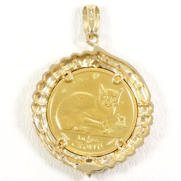 Manx Cat 1/10oz K24 K18 Yellow Gold Diamond Coin Pendant in Excellent Condition