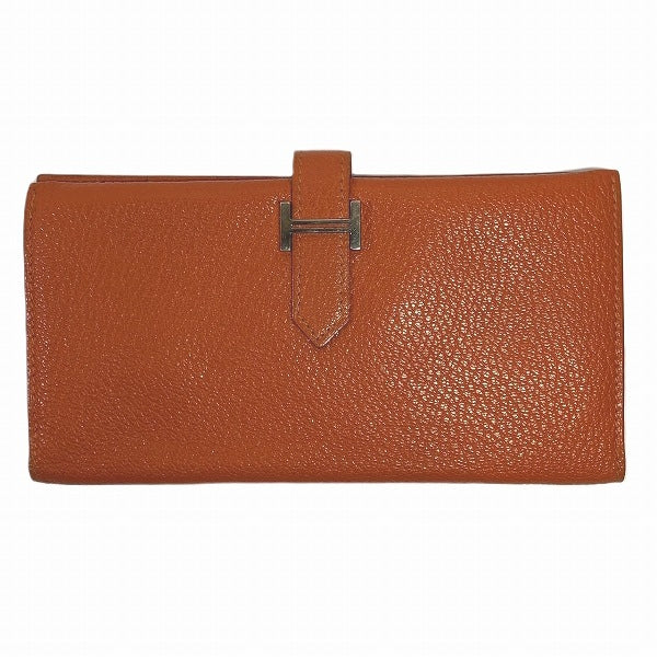 Hermes Leather Bearn Long Wallet in Good Condition