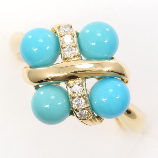 K18 Yellow Gold Turquoise Diamond Ring 10.5 in Excellent Condition