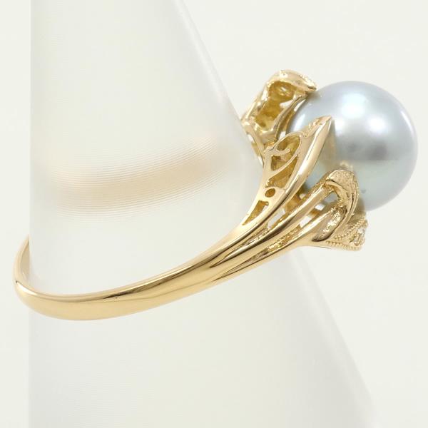 K18 Yellow Gold Ring with 8mm Pearl and White Sapphire in Excellent Condition