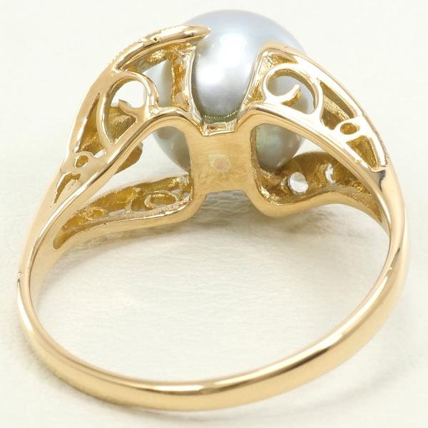 K18 Yellow Gold Ring with 8mm Pearl and White Sapphire in Excellent Condition