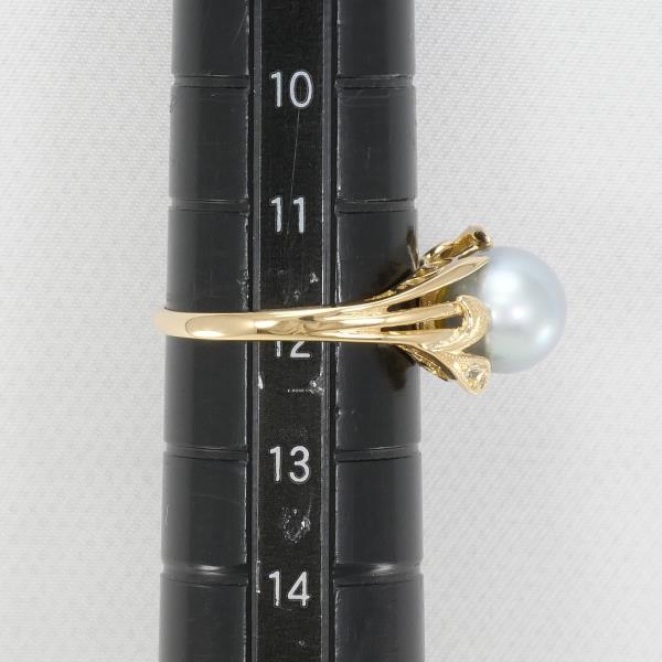 K18 Yellow Gold Ring with 8mm Pearl and White Sapphire in Excellent Condition