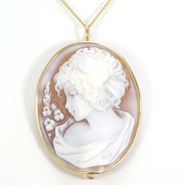 K18 Yellow Gold Necklace Brooch Shell Cameo