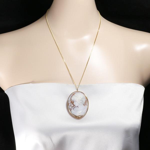 K18 Yellow Gold Necklace Brooch Shell Cameo