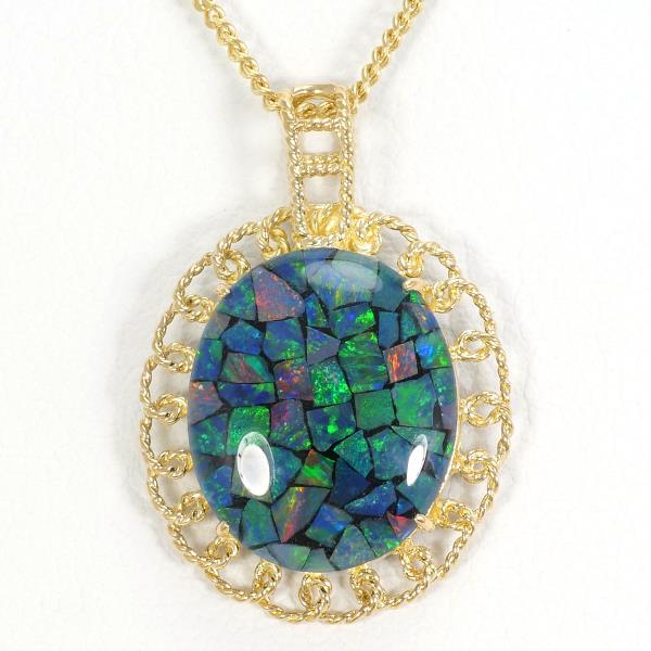 K18 Yellow Gold Necklace Ammolite 2.7g 40cm in Excellent Condition