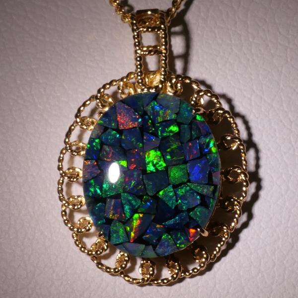 K18 Yellow Gold Necklace Ammolite 2.7g 40cm in Excellent Condition