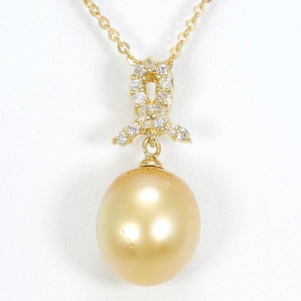 K18 Yellow Gold Pearl Diamond Necklace 0.15ct in Excellent Condition