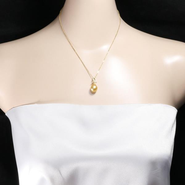 K18 Yellow Gold Pearl Diamond Necklace 0.15ct in Excellent Condition