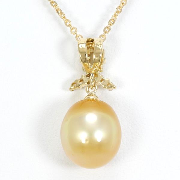 K18 Yellow Gold Pearl Diamond Necklace 0.15ct in Excellent Condition