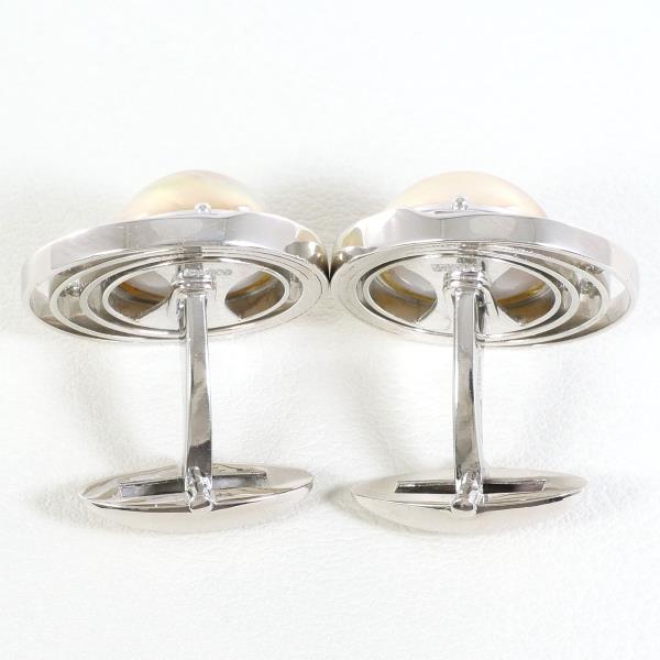 PT900 Platinum K14 White Gold Pearl Cufflinks in Excellent Condition