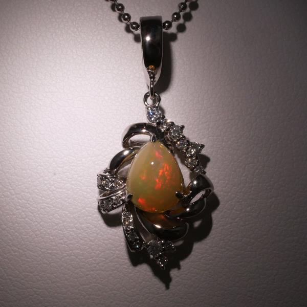 PT900 Platinum PT850 Necklace Opal 1.294ct Diamond 0.214ct in Excellent Condition