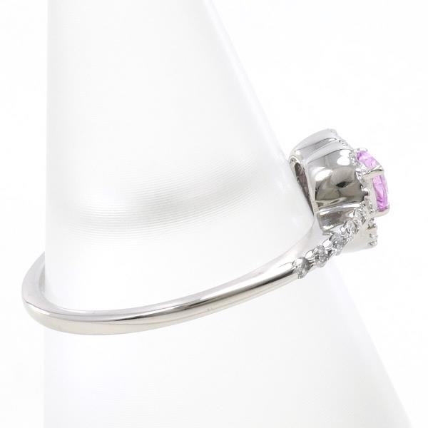 K14 White Gold Ring with Pink Sapphire and Diamond in Excellent Condition