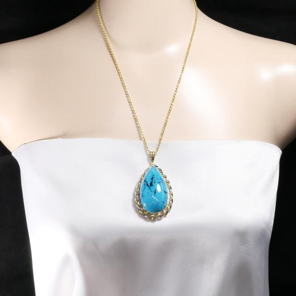 PT900 Platinum K18 Yellow Gold Turquoise Necklace in Excellent Condition