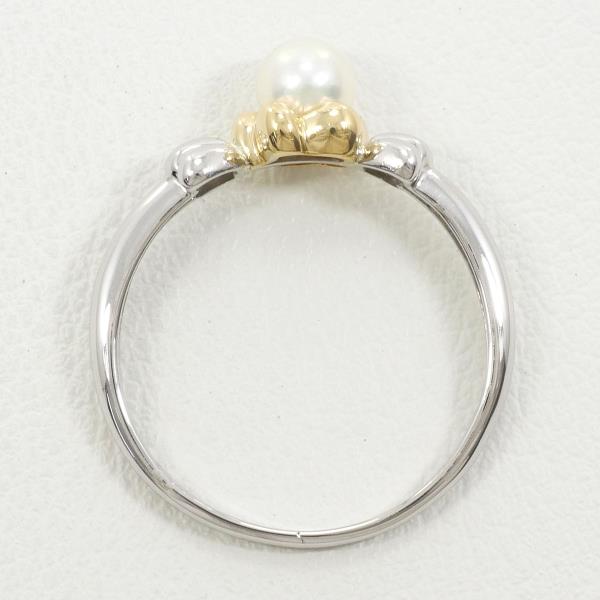 PT900 Platinum K18 Yellow Gold Pearl Ring Size 10 in Excellent Condition