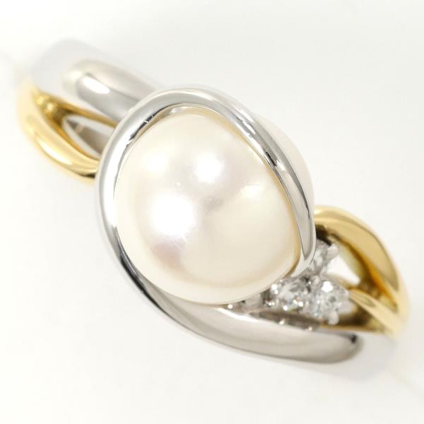 PT900 Platinum K18 Yellow Gold Pearl Ring in Excellent Condition