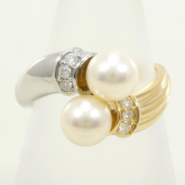 PT900 Platinum K18 Yellow Gold Pearl Ring in Excellent Condition