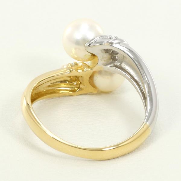 PT900 Platinum K18YG Ring Pearl 6mm Diamond in Excellent Condition