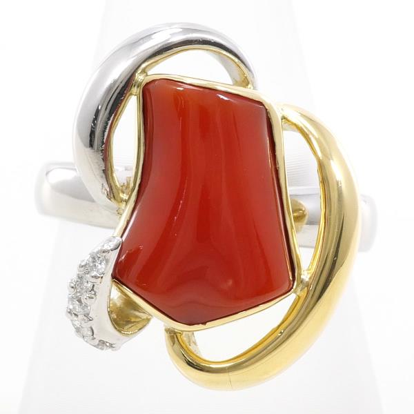 PT900 Platinum K18YG Yellow Gold Coral Ring