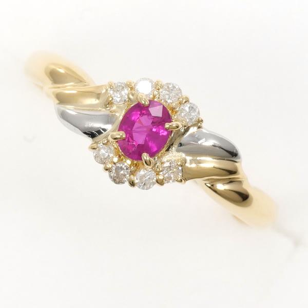 PT900 Platinum K18 Yellow Gold Ruby Ring Size 11 in Excellent Condition