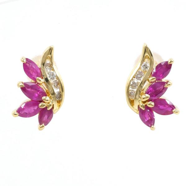 K18 Yellow Gold Ruby Earrings with Diamonds in Excellent Condition