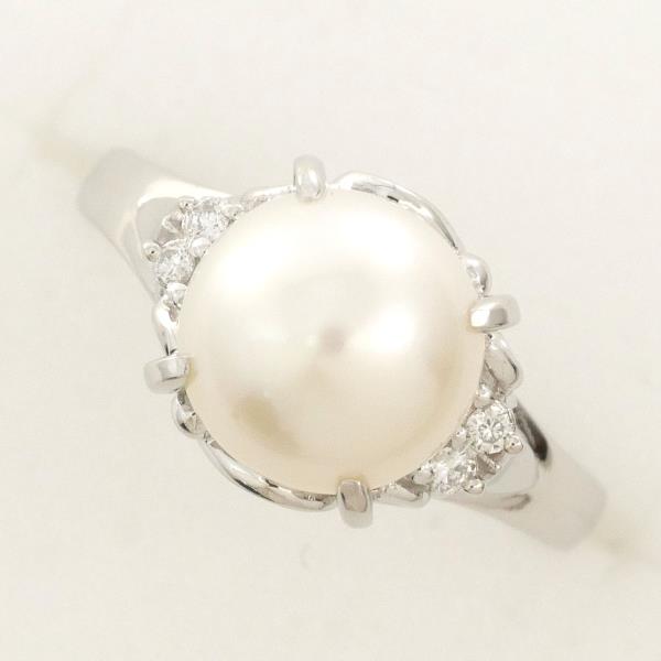 PT900 Platinum Pearl Ring 8mm Diamond 0.04ct in Excellent Condition