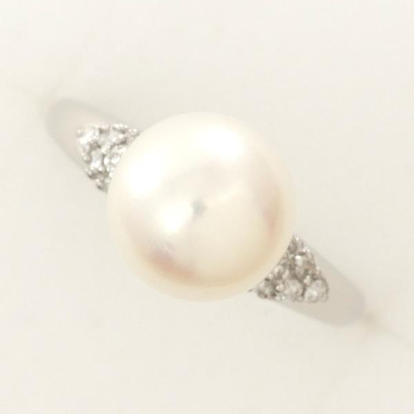 PT900 Platinum Ring 10.5 Pearl 9mm Diamond 0.12ct in Pristine Condition