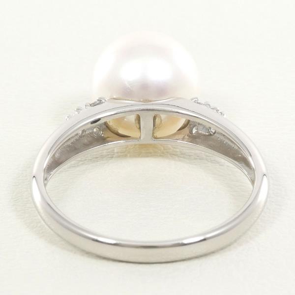 PT900 Platinum Ring 10.5 Pearl 9mm Diamond 0.12ct in Pristine Condition