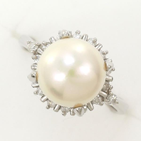 PT900 Platinum Ring with 9mm Pearl and 0.16ct Diamond in Excellent Condition