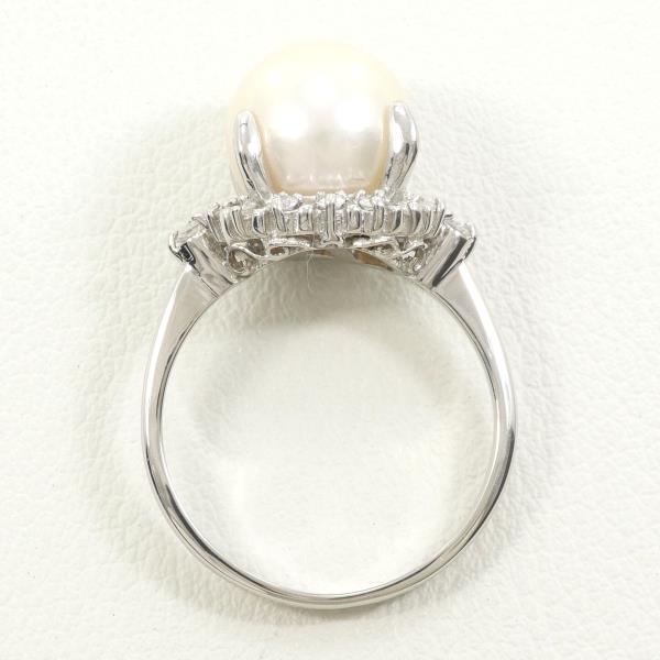 PT900 Platinum Ring with 9mm Pearl and 0.16ct Diamond in Excellent Condition