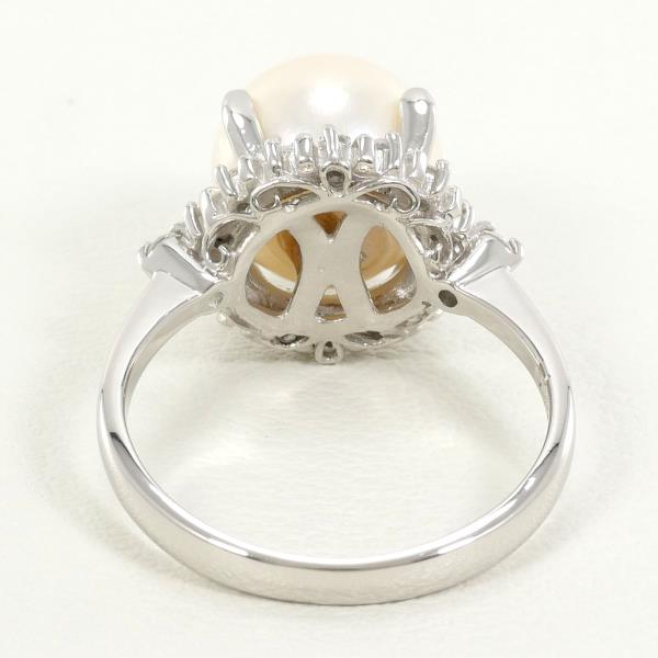 PT900 Platinum Ring with 9mm Pearl and 0.16ct Diamond in Excellent Condition