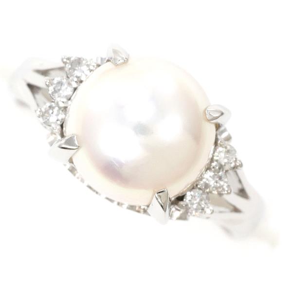 PT900 Platinum Pearl Ring with Diamond in Excellent Condition