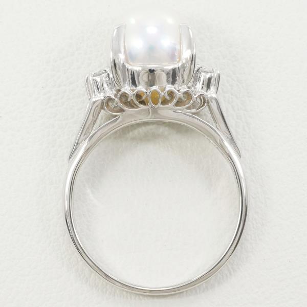 PT900 Platinum Pearl Ring with Diamond in Excellent Condition