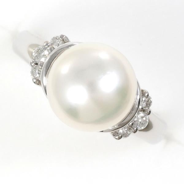 PT900 Platinum Ring 9mm Pearl 0.11ct Diamond in Excellent Condition