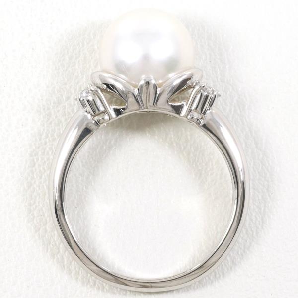 PT900 Platinum Ring 9mm Pearl 0.11ct Diamond in Excellent Condition